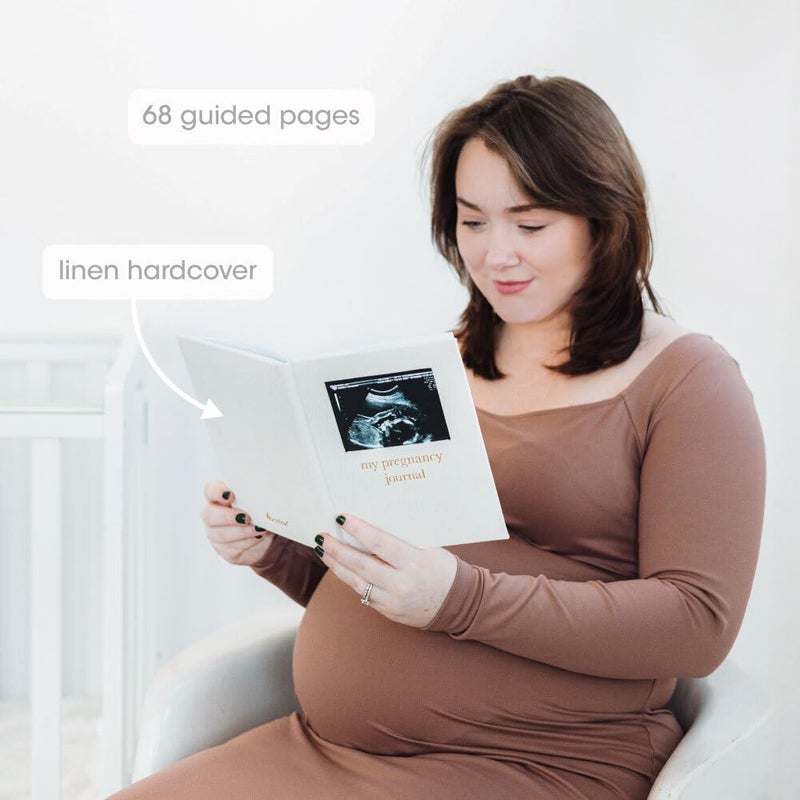 Pear Head Linen Pregnancy Journal, Milestone Tracker, Baby Keepsake Book, Gift for Expecting Moms, Sonogram Photo Insert, My Pregnancy Journal, Gender-Neutral Baby Gift, Beige - Image 3